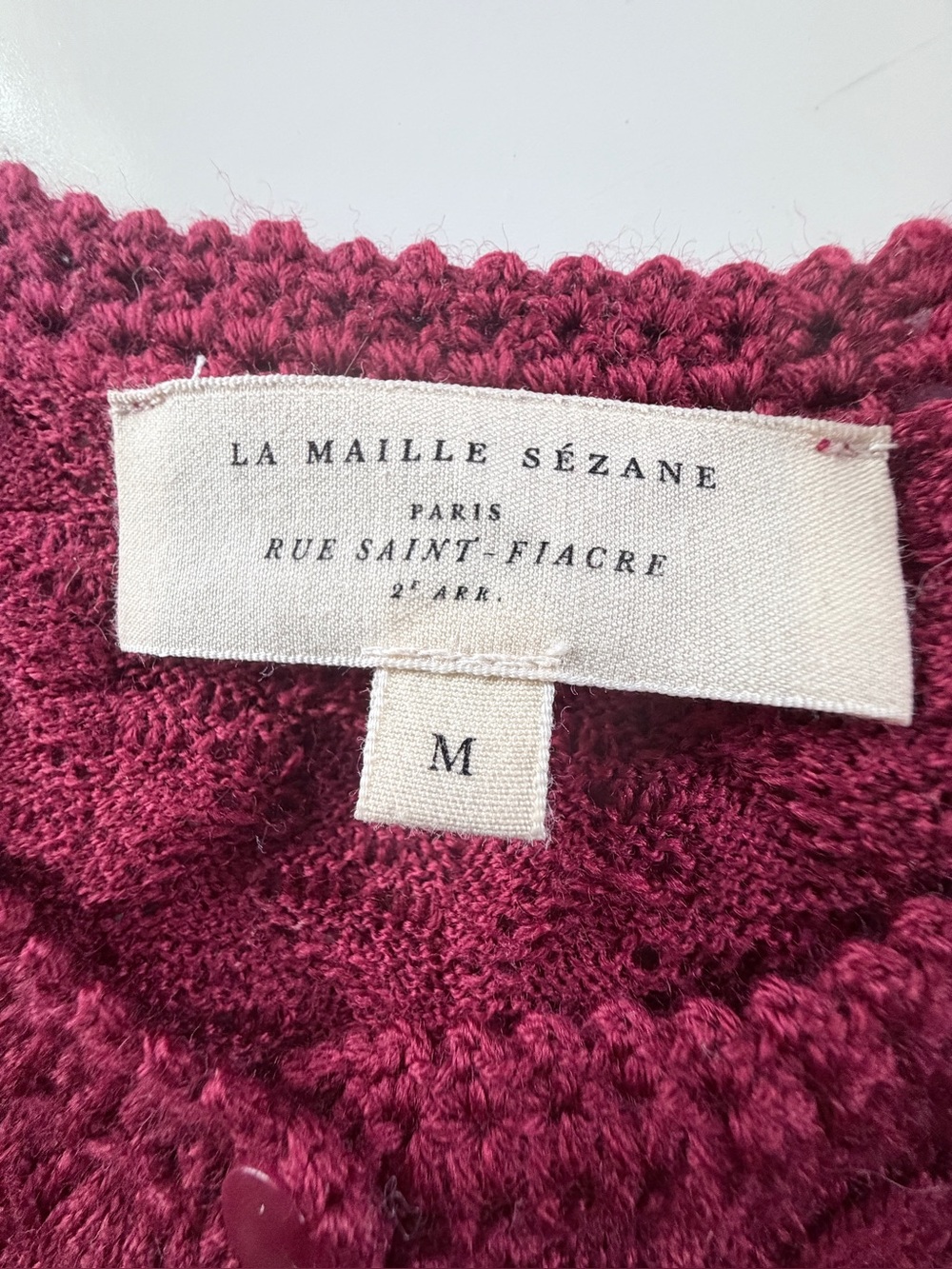 Sezane Alexa Jumper Sweater Size Medium Burgundy Merino Crochet - Picture 4 of 9